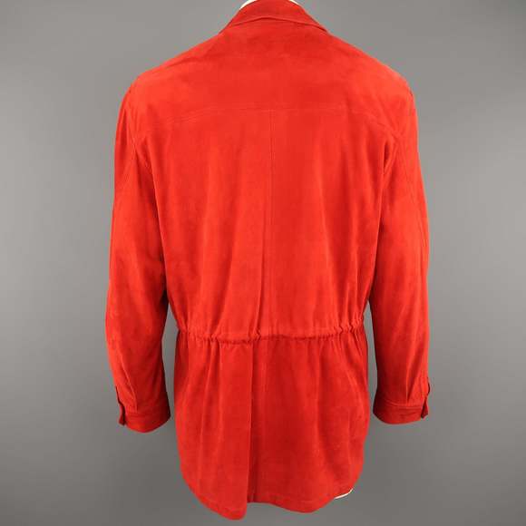 VALSTARRed Suede Four Pocket Drawstring Waist Coat - Picture 7 of 9